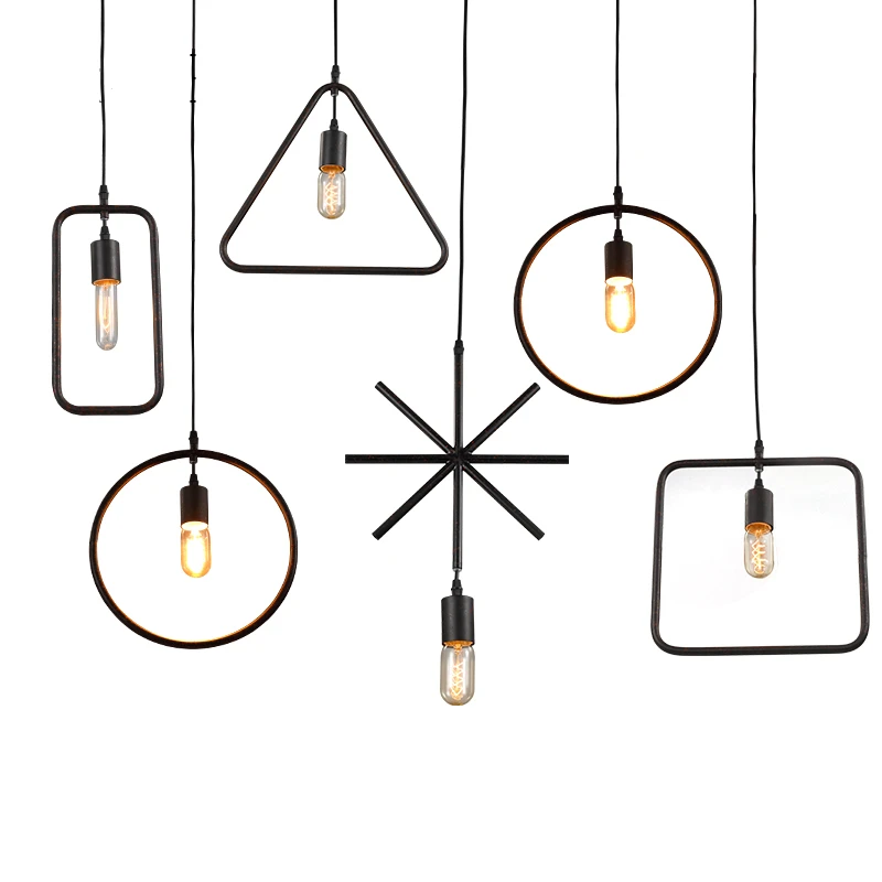 

Black Round/Triangle/Rectangle Dining Light Nordic Modern Kitchen Iron Metal Pendant Lamps Design American Loft Rustic Lighting