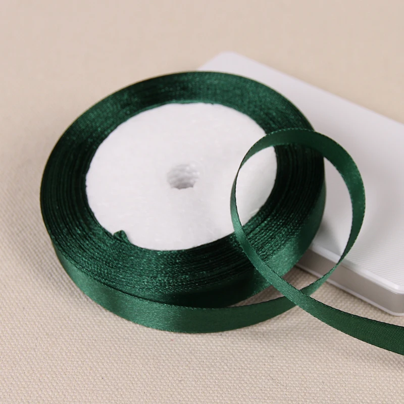 25 Yards Dark Green Silk Satin Ribbon Wedding Party Home Decoration Gift Apparel Sewing Fabric Bow Material DIY Hair Accessories