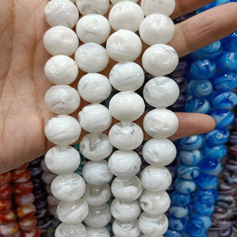 30PCS/LOT Spin Flower Handmade Lampwork Beads 14mm Round Loose Lampwork Glaze Beads For DIY Fashion Jewelry Making Accessories