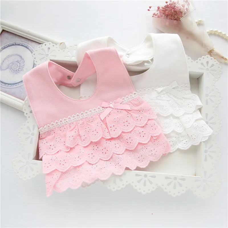 Lawadka Baby Bibs For Girls 100% Cotton Newborn Princess Lace Bow Baby Bibs Cute Girls Boys Burp Cloth Infant Saliva Towels 0-2Y