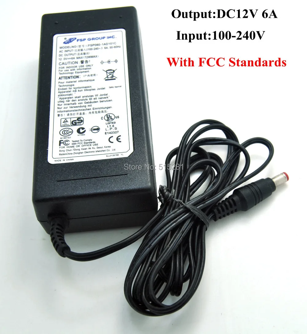 50pcs/pack High Quality AC Power Supply Adapter to DC 12V 6A 72w Input AC100-240V 50-60Hz  with FCC,CE Standard