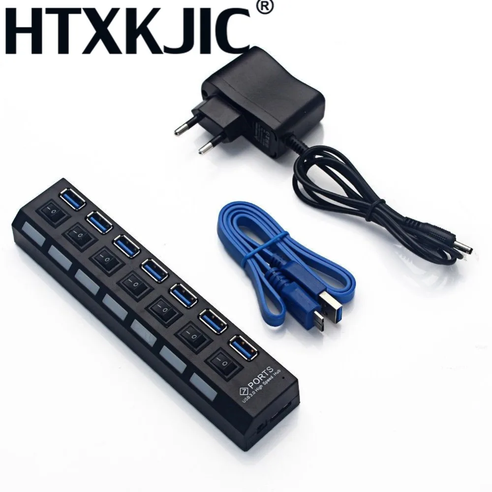 

USB Hub 3.0 High Speed 4 7 Port USB 3.0 Hub with EU/US Power Adapter Multi USB Splitter On/Off Switch for MacBook Laptop PC