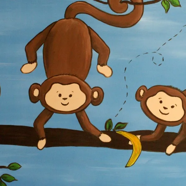 

2 Versions of Handmade Oil Painting Happy Playing Monkeys in The Tree Branch Apply to be Decorated in Kids Bedroom or Babyroom