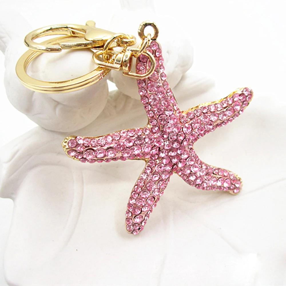 Fashion full Crystal Rhinestone Starfish Keychain for Women\'s Bags Decoration Pendants Accessories Car keyrings Jewelry