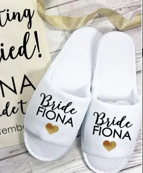 

personalise Wedding bride slippers bridal party slippers Open Toes shower shoes, custom bridesmaid slippers