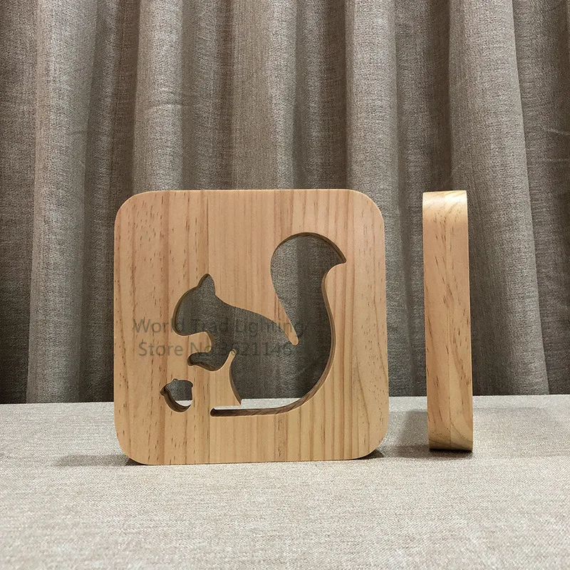 Wood 3D Illusion Night Light Lovely Squirrel Party Kid Desk Tabel Lamp LED Lighting Gift USB Decor Nightlight Baby Night Lamp