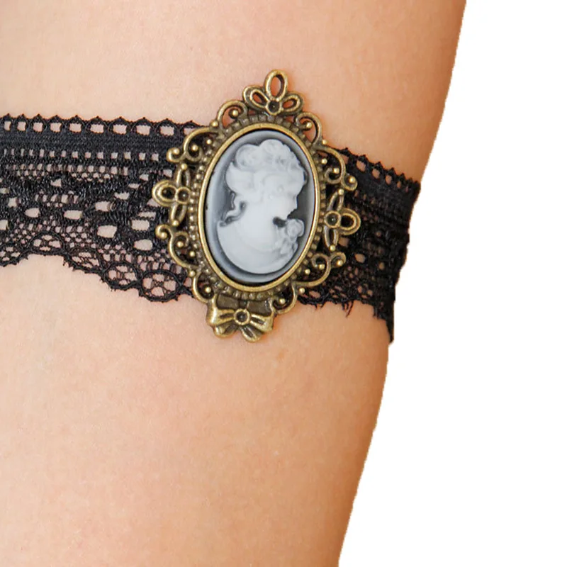 Women Bracelet Victorian Queen Head Relif Goddess Cameo Elastic Black Lace Gothic Dance Party Arm Band Armlet Armband Bracelets