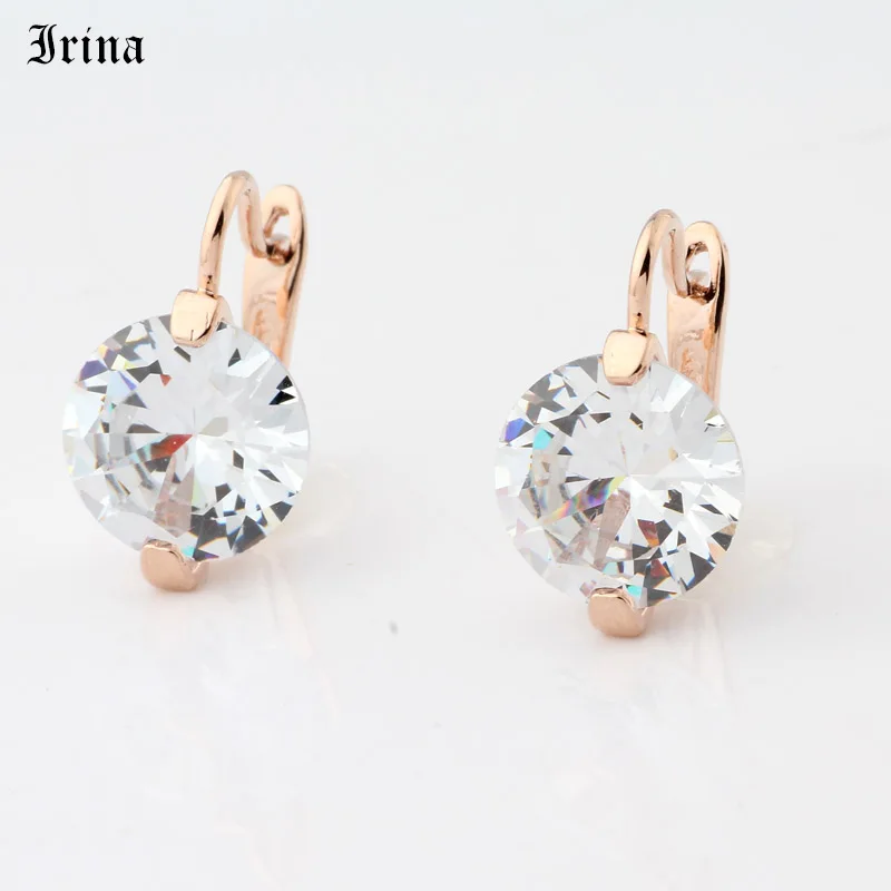 Irina Round CZ Earrings Women Gem Ear Drop Earring Vintage Jewelry Zircon Rose Gold Color Earrings Multicolor