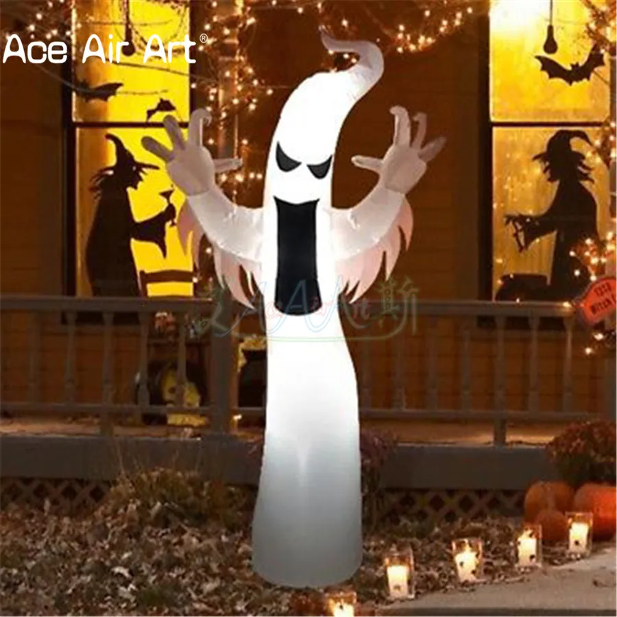 Customized Outdoor Led Inflatable Standing Ghost Air Blown Halloween Scary Spooky Ghost Spirit for Party and Yard