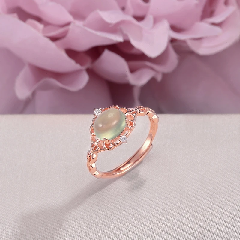 

Rings For Women Fine Jewelry Pure 925 Silver NaturalPrehnite Oval Green 8*6mm Gemstone 18K Rose Gold Plated Ring R-PR013