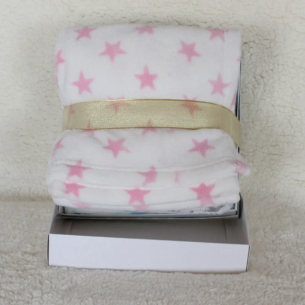 Free shipping Gift set soft and warm Printed Stars 3 Colors baby Throw Baby Wrap Gift Box--28