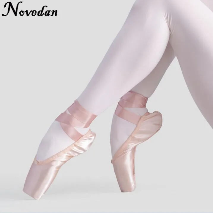 New Satin Canvas Pointe Shoes With Ribbon And Gel Toe Pad Girls Women\'s Pink Professional Ballet Dance Pointe Toe Shoes