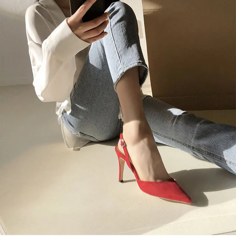 2023 Beautiful Elegant Multicolor Flock Women\'s Sexy High Heels Pumps & Sandals Dress Dating OL Pump Valentine Shoes 6/10CM