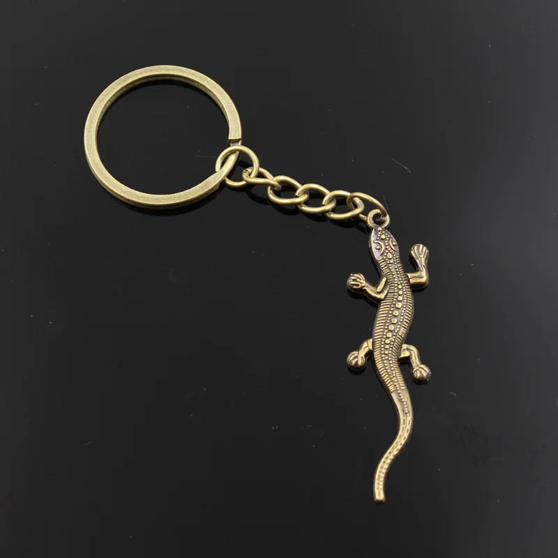 New Fashion Men 30mm Keychain DIY Metal Holder Chain Vintage Lizard Gecko 56x15mm Silver Color Pendant Gift