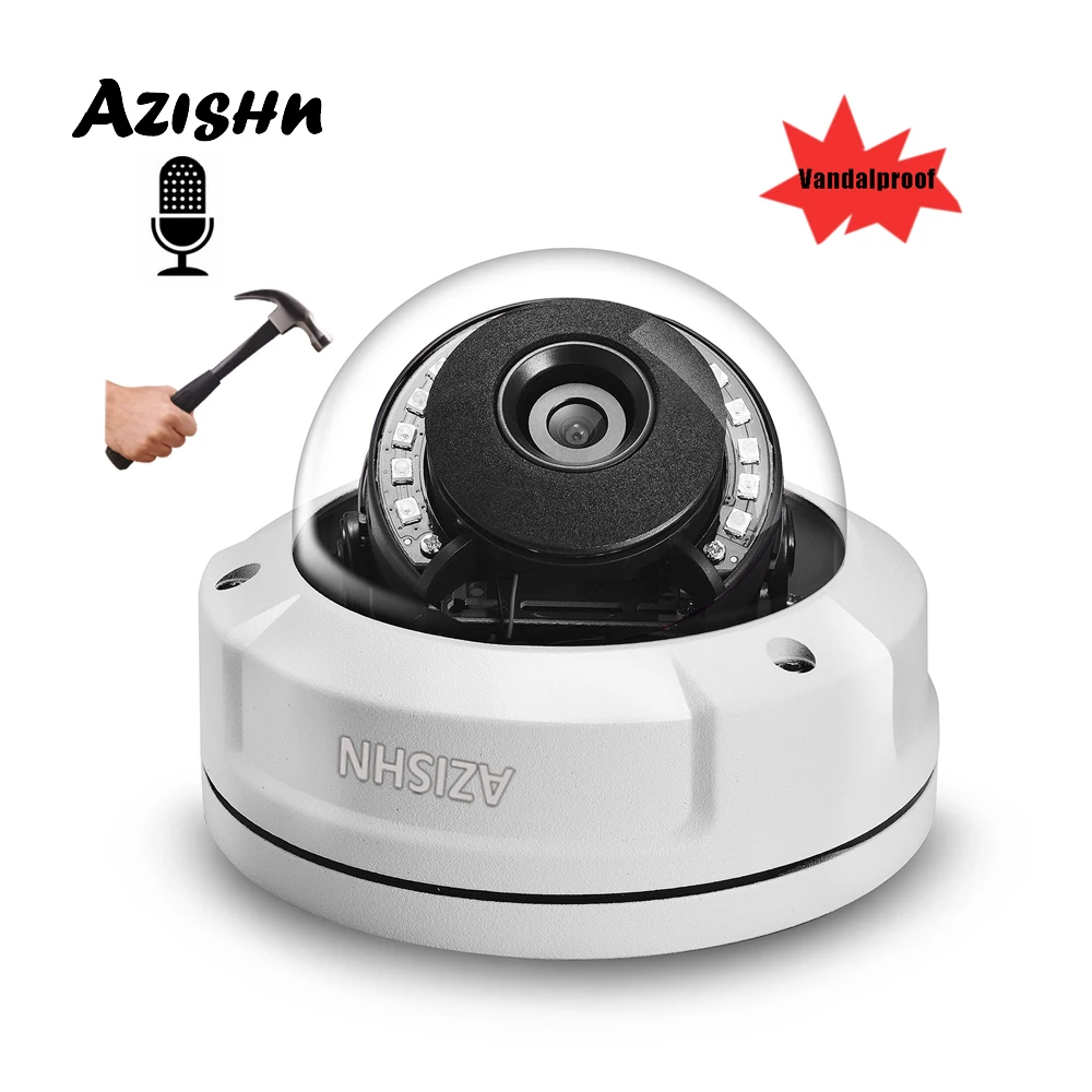 

Vandalproof H.265 2MP 5MP IP Camera Audio Security Internal Microphone PTP Alert IR Night Dome Surveillance Camera AZISHN