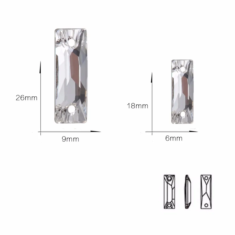 6A Crystal Sew On Rhinestone 3255 Baguette Strass 6x18mm 9x26mm Flat Back Glass Rhinestones For Garment Needlework Dresses