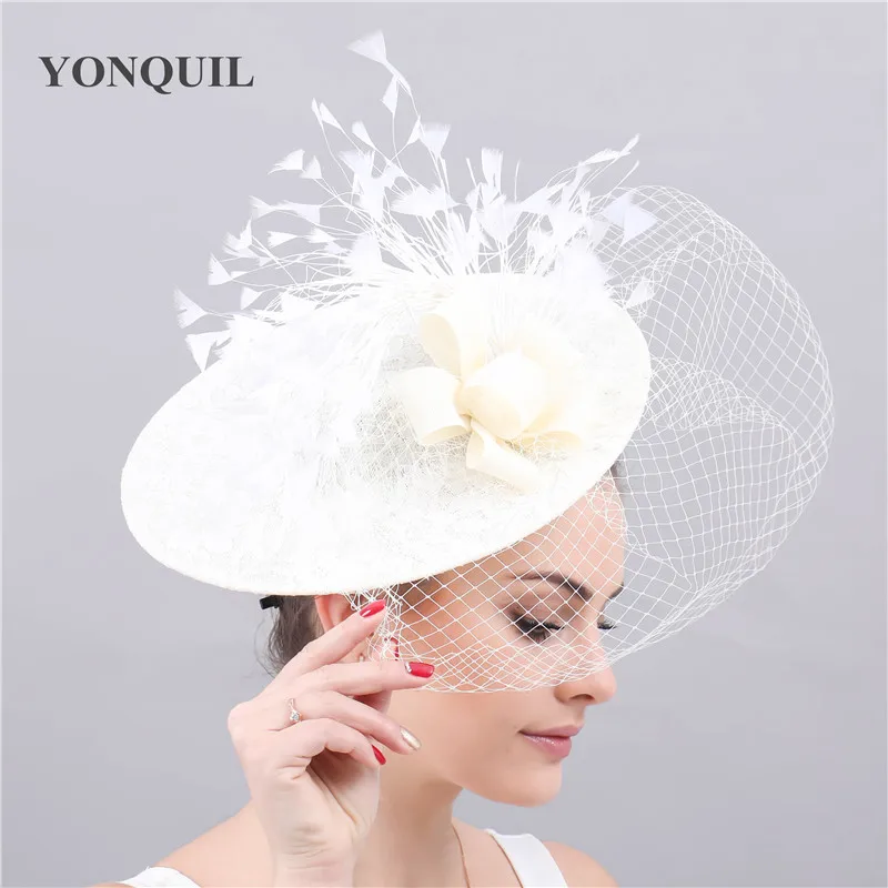 Kenducky Ivory Mesh Fascinator Wedding Hats Bbridal Marry Headwear Elegant Ladies Women Chapeau Caps Party Race Headbands Mesh