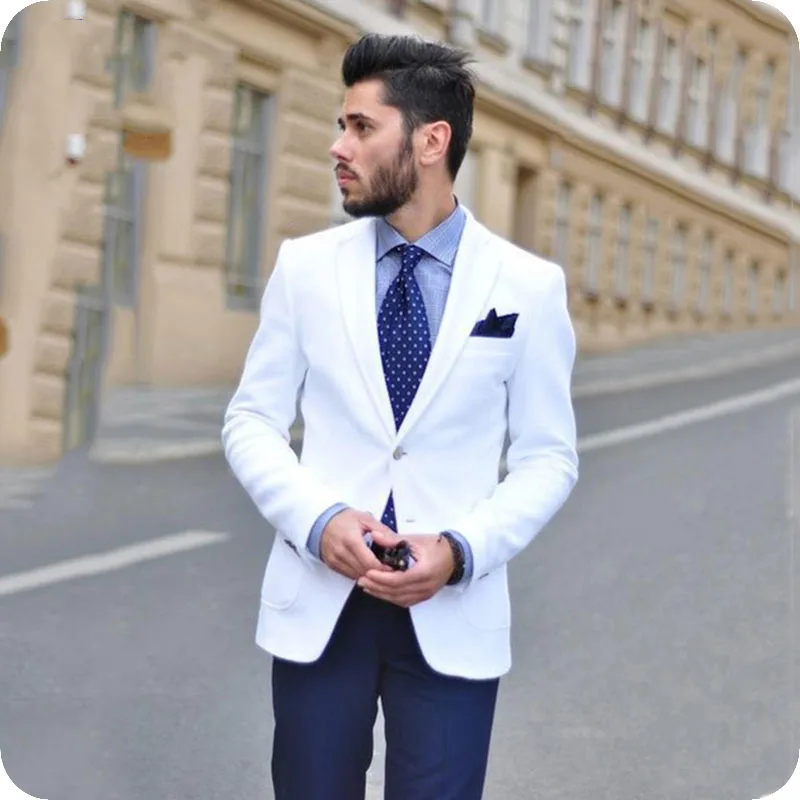 

Custom Made Classic White Men Wedding Suit Male Blazers Slim Fit Suits For Men Costume Business Casual Party 2Piece Jacket+Pants