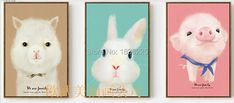 

Cartoon Oil Painting on Canvas Abstract Animal Wall Art for Home Decoration 1set Happy Rabbit Pig Painting No Frame