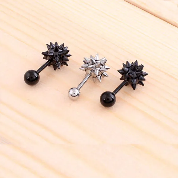 Zwart Zilver Kleur Roestvrij Staal Dame Heren Punk Spike Klinknagel Schroef Bal Oorbellen Stud 2 stuks