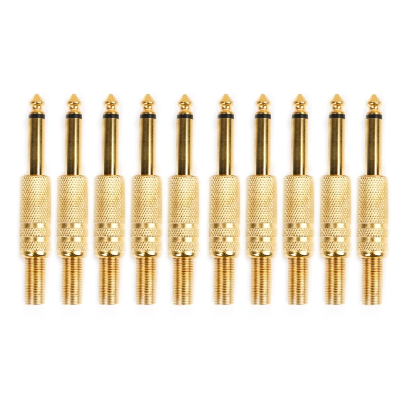 

10 Pcs Gold Plated 6.35mm Male 1/4 Mono Jack Plug Audio Connector Soldering L15