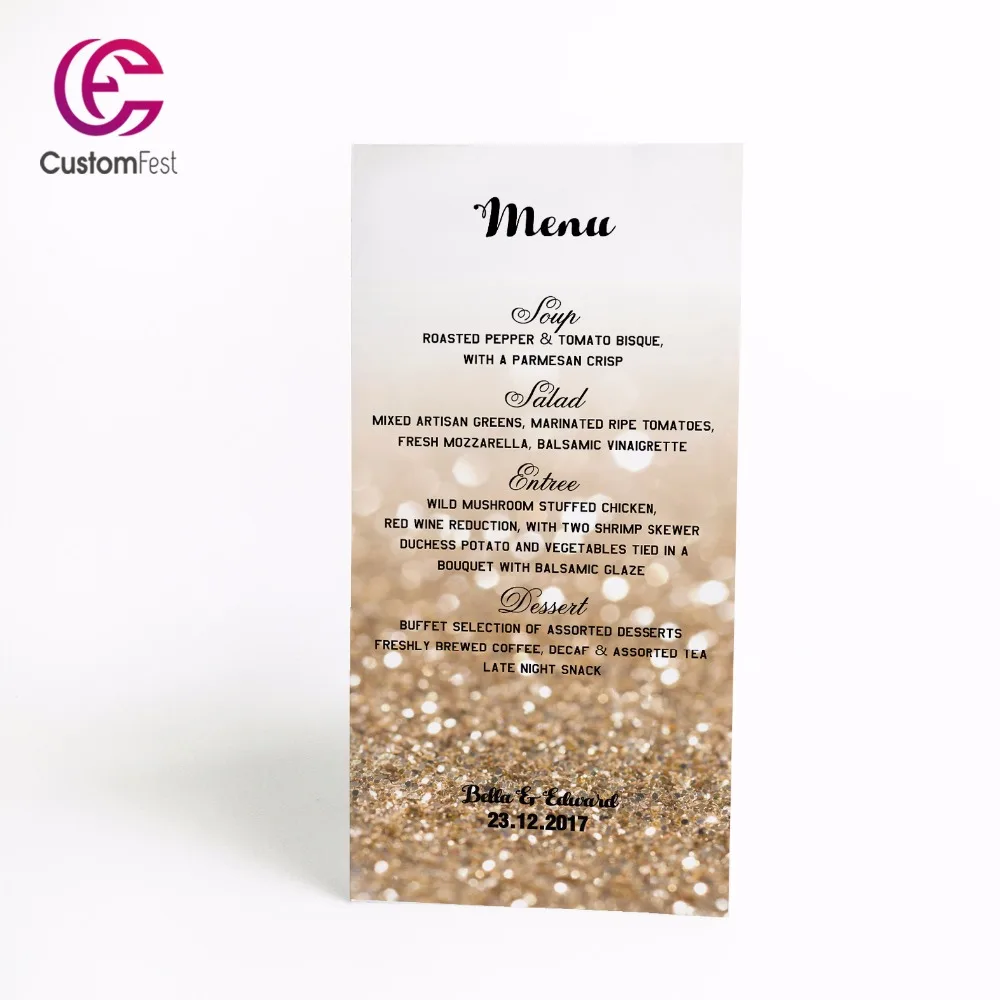 

50pcs/lot Personalized menu glitter design menu whole set available MU048