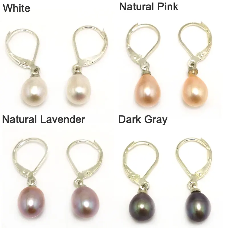 Wholesale 7-8mm Natural Lavender Natural Rainrdrop Pearl Silver Leverback Earring