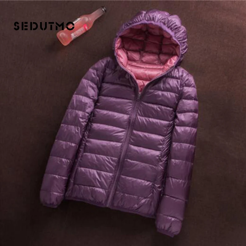 SEDUTMO Winter Duck Down Coat Women Ultra Light Hoodie Jackets Two Side Wear Coat Spring Puffer Jacket ED657