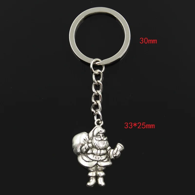 Fashion 30mm Key Ring Metal Key Chain Keychain Jewelry Antique Bronze Silver Color Christmas Santa Claus Gift 33x25mm Pendant