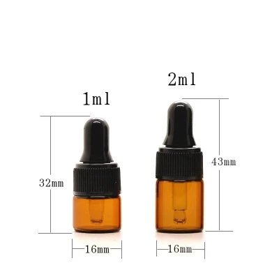 100pcs/lot 1ml 2ml 3ml 5ml Empty Dropper Bottle Portable Amber Glass bottle Esstenial Oil Bottle with Glass Eye Dropper