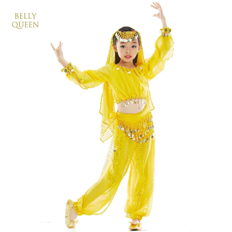 

Kids Belly Dance Costume Girls Indian Bellydance Belly Dancing Costumes Sets Child Coin Bollywood Dance Wear Sets 6PCS/SET