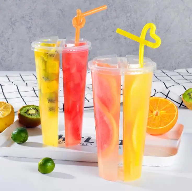 

700ml Creative Special Thickness Double Grid Disposable Plastic Cup Hot Cold Drink Juice Share cup Couple sharing cup SN1239