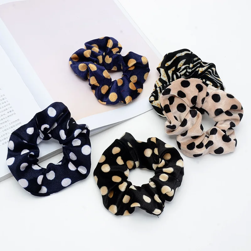 Leopard Dot Velvet Scrunchies Women Elastic Hair Rubber Bands Accessories For Girls Lady Tie Hair Rope Ponytail Holder Headdress