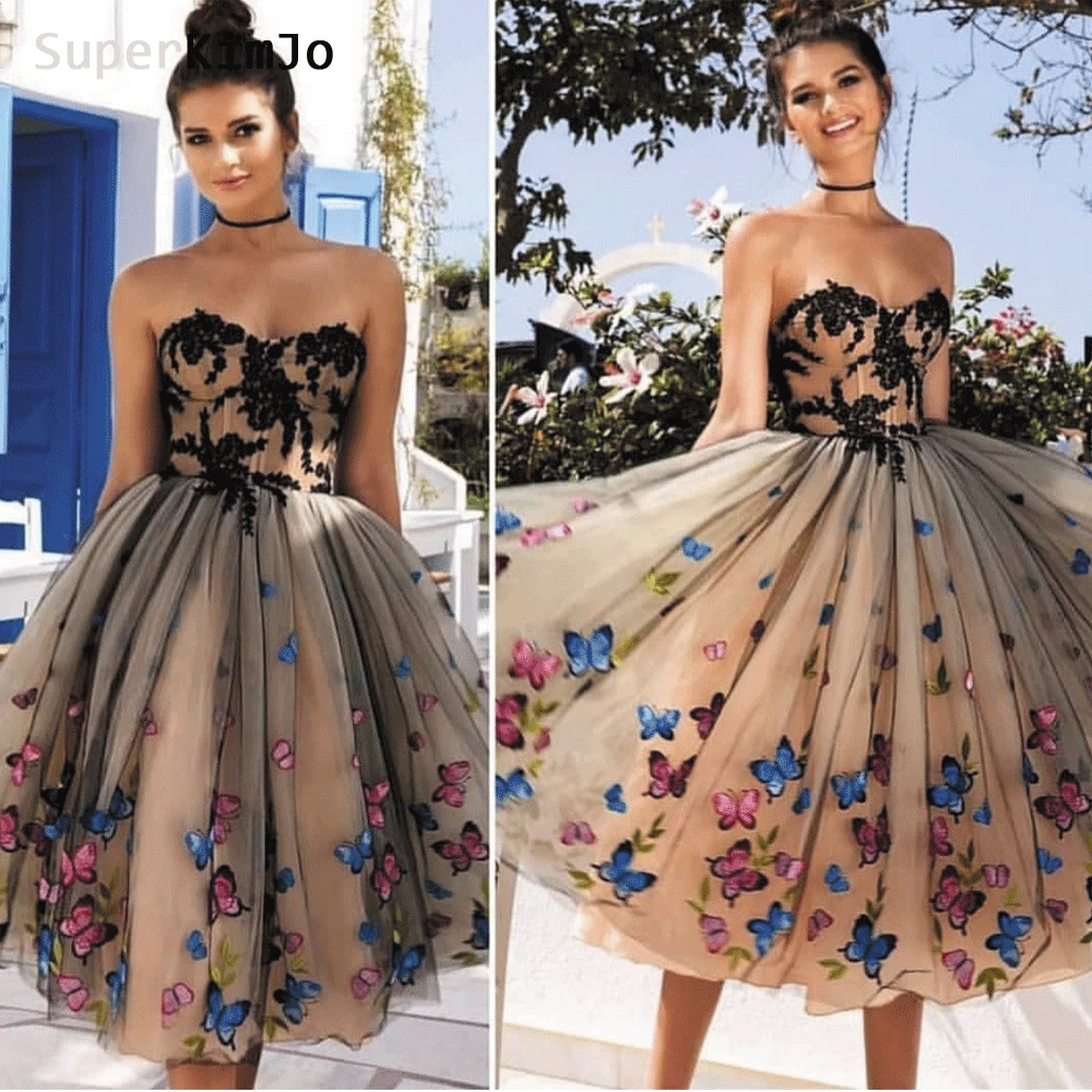 

SuperKimJo 2022 Vestido De Graduacion Black Lace Applique Homecoming Dresses Short Floral 2023 Cheap Graduation Dresses