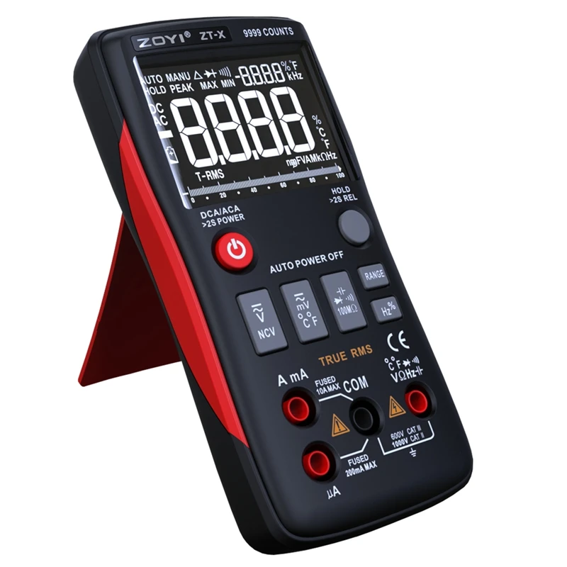 Portable AutoRange Digital Multimeter ZT-X 9999 Counts LCD Display AC DC Voltmeter True RMS NCV Diode Capacitor Ohm Data Hold