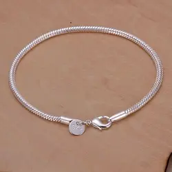 Wholesale High Quality Jewelry Bridal 925-Sterling-Silver Plated 3mm Snake Bone Bracelets For Women Christmas Best Gift SMTH187