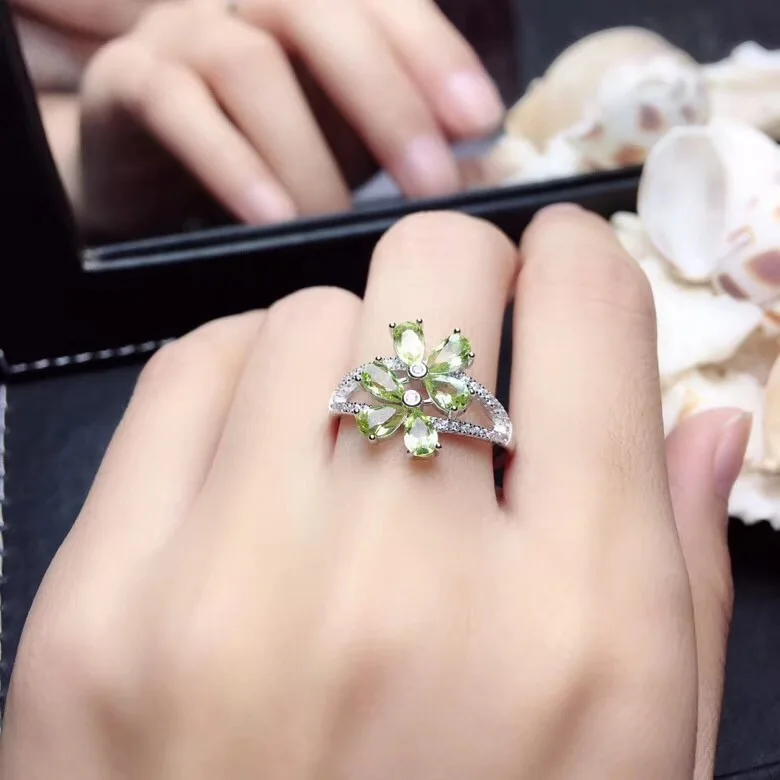 Peridot Cincin Wanita Cincin Natural Peridot Cincin 925 Sterling Silver Grosir Perhiasan Batu Permata