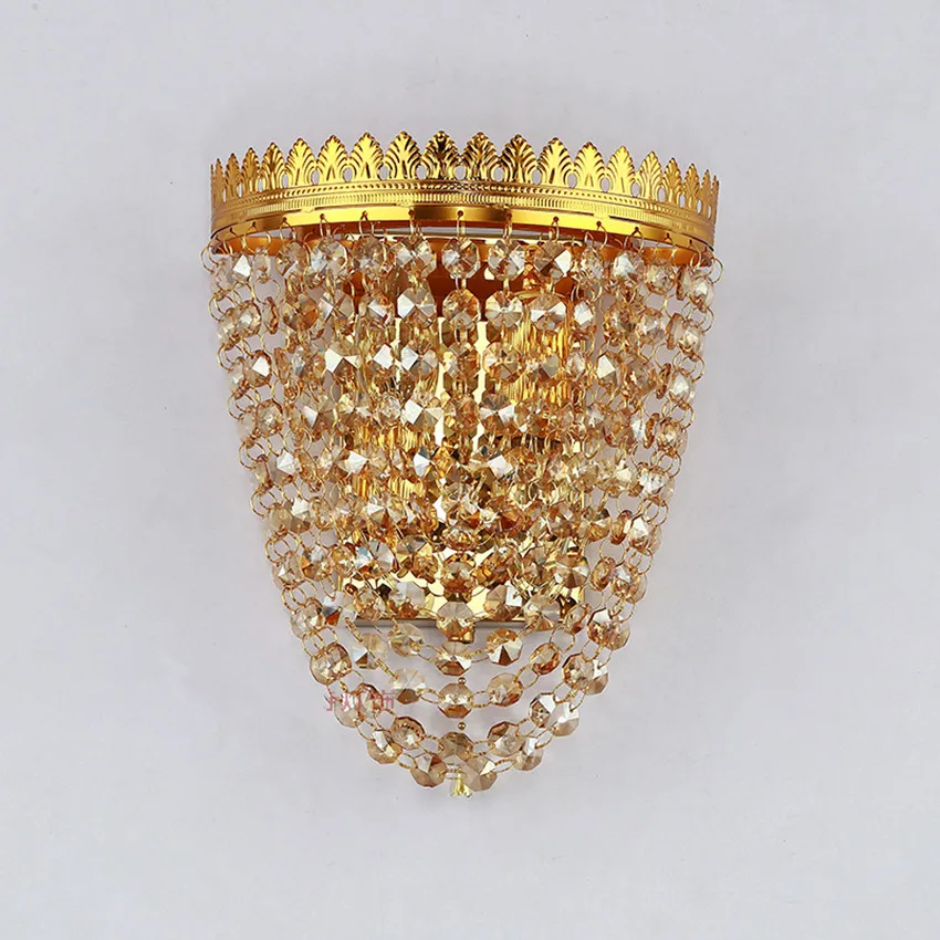 European crystal wall lamp bedroom bedside wall lamp living room background wall golden hotel project led wall light 220V