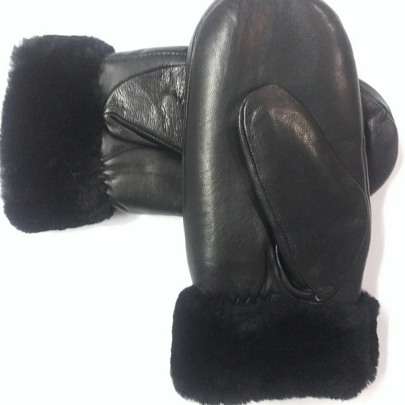 New ladies sheepskin gloves winter black sheepskin gloves mittens mittens plus velvet thickening sports gloves