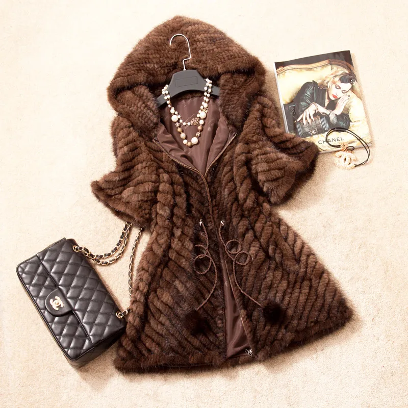 

2017 Luxury Ladies' Real Knitted Mink Fur Coat Jacket with Hoody Lining Autumn Winter Women Fur Outerwear Coats Overcoat VF1085