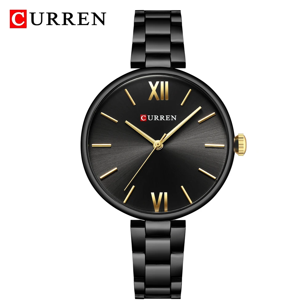 CURREN Fashion Black Women Watches Top Brand Luxury Classic Woman WristWatch Casual Simple Analog Quartz Ladies Wristwatch Clock