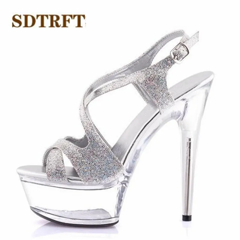 SDTRFT Plus:34-44 Sliver Open Toe platform sandals 15/20cm thick high-heeled female bridal Cross-tied shoes woman wedding pumps