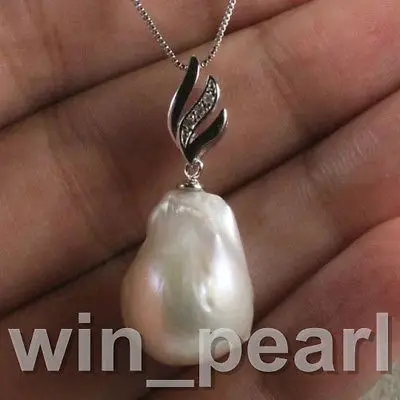 

huge 20 mm white baroque keshi reborn southsea pearl pendant necklace 925s