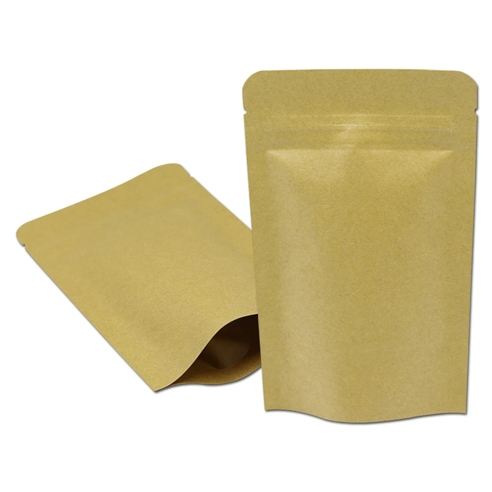 50PCS Surface Kraft Paper Inner Aluminum Foil Zip Lock Package Bag Stand Up Self Seal Myalr Pack Bags Tea Coffee Storage Pouches