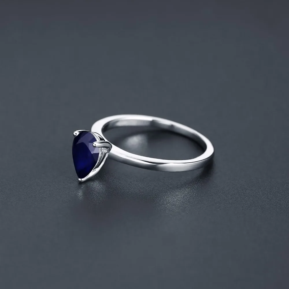 Gem\'s Ballet 1.29Ct Natural Blue Sapphire Solitaire Gemstone Rings 925 Sterling Silver Water Drop Ring For Women Fine Jewelry
