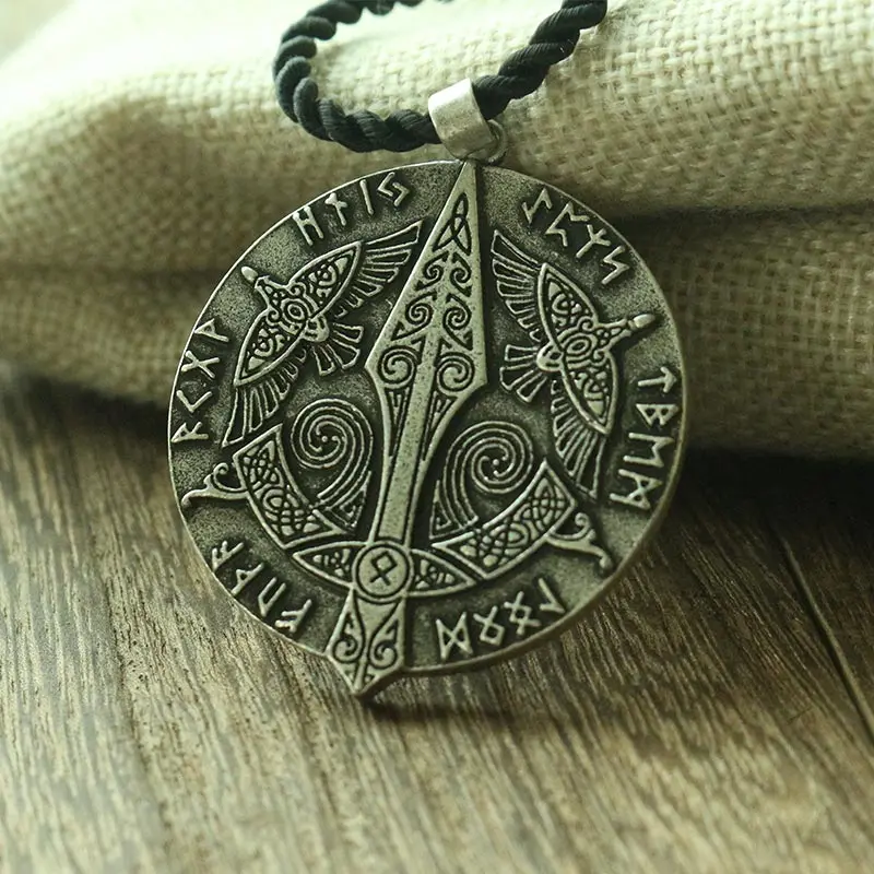 lanseis 1pcs viking men necklace celt crow norse letter symbol pendant celt three raven jewelry