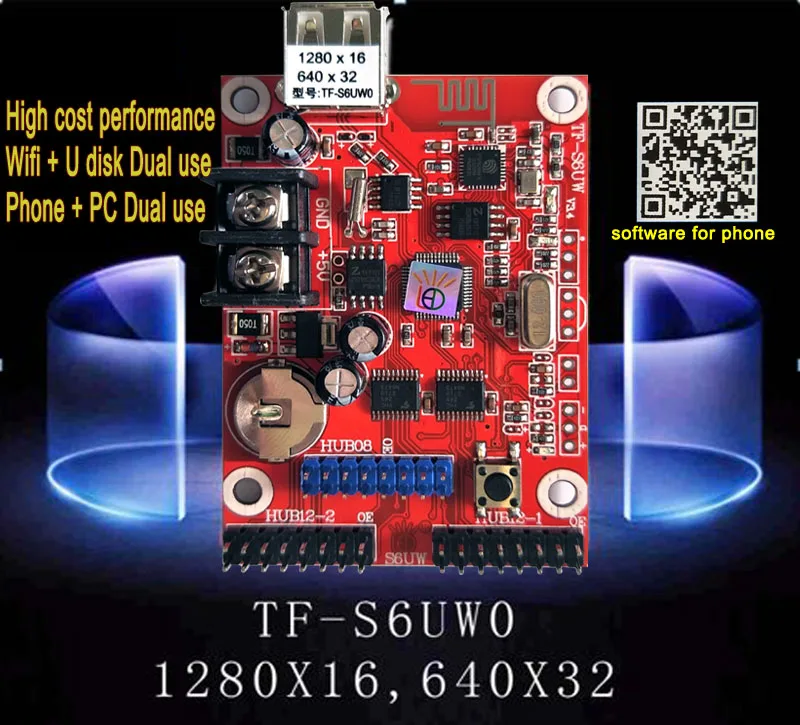 2022 New WIFI+USBcontrol card,TF-S6UW0 P10 LED Module Panel LED sign control card, Suitable for single&double color