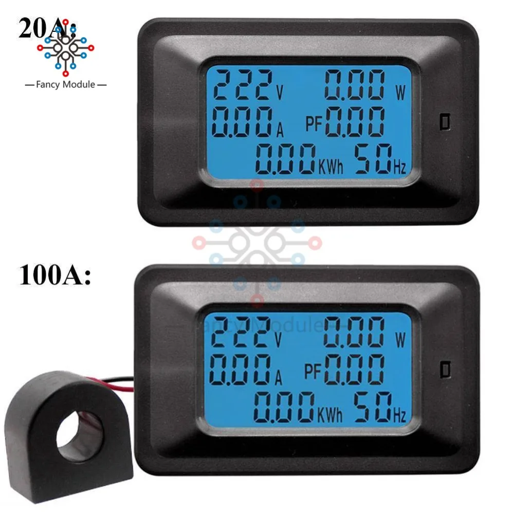 6 IN 1 Voltmeter Ammeter LCD Digital AC 20A 100A 110V 220V Voltage Energy Meter Power Current Panel Watt Combo Tester Detector