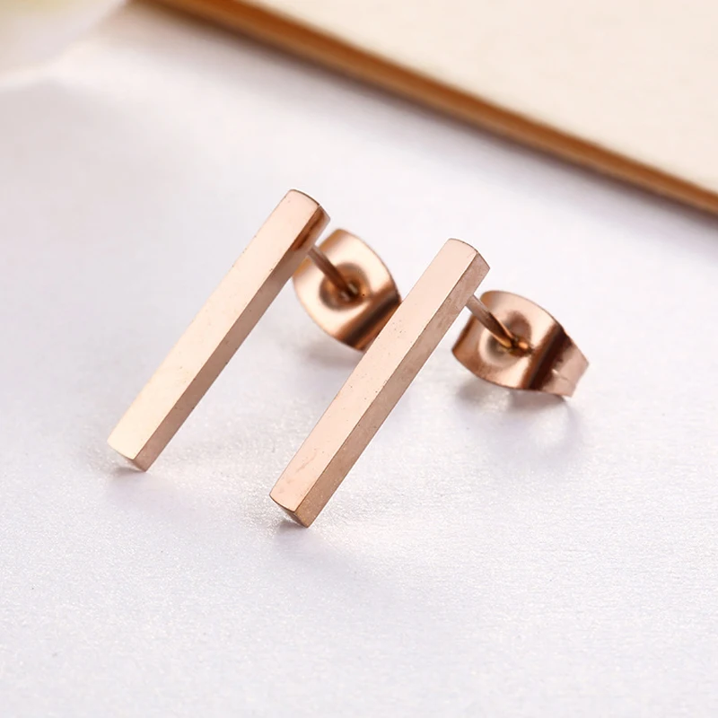 ZMZY New Simple Bar Earrings for Women Rose Gold Color Stainless Steel Geometric Square Stud Earring Jewelry Wholesale Gifts