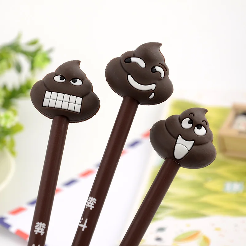 3 Pcs Creative Cute Poop Pen Cartoon Realistic  Face Styling Neutral Pen Black